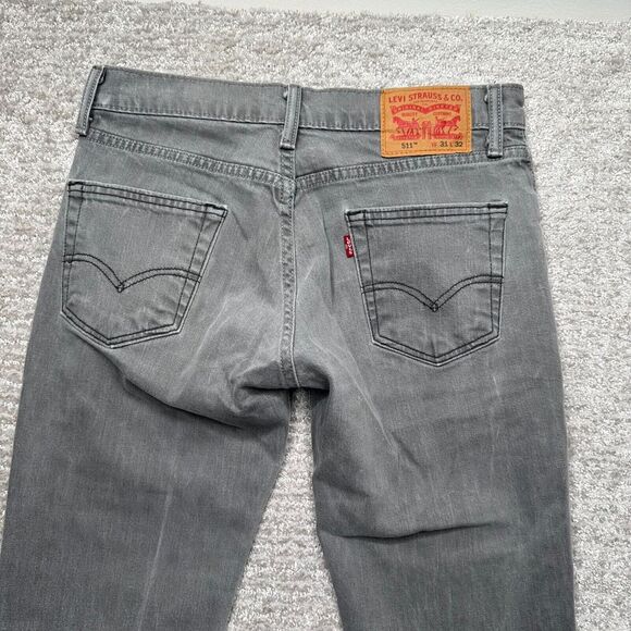 Levis 511 Jeans Mens 31x32 Gray Denim Slim Fit Flat Front Straight Leg Hipster - Picture 10 of 15